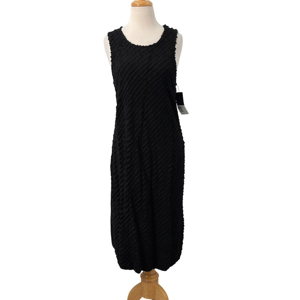 Kenneth Cole New York Womens Black‎ Textured Front Sleeveless Midi Dress Size L